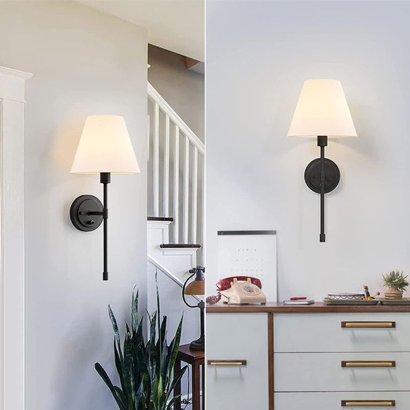 Contemporary Bath Sconce 1 - Light Iron & Fabric Bathroom Vanity Lighting in Black
