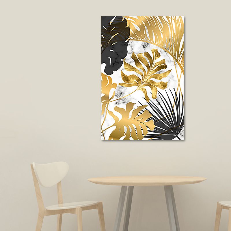 Gold Botanical Leaves Painting Textured Wall Art Decor for Bedroom, Multiple Sizes