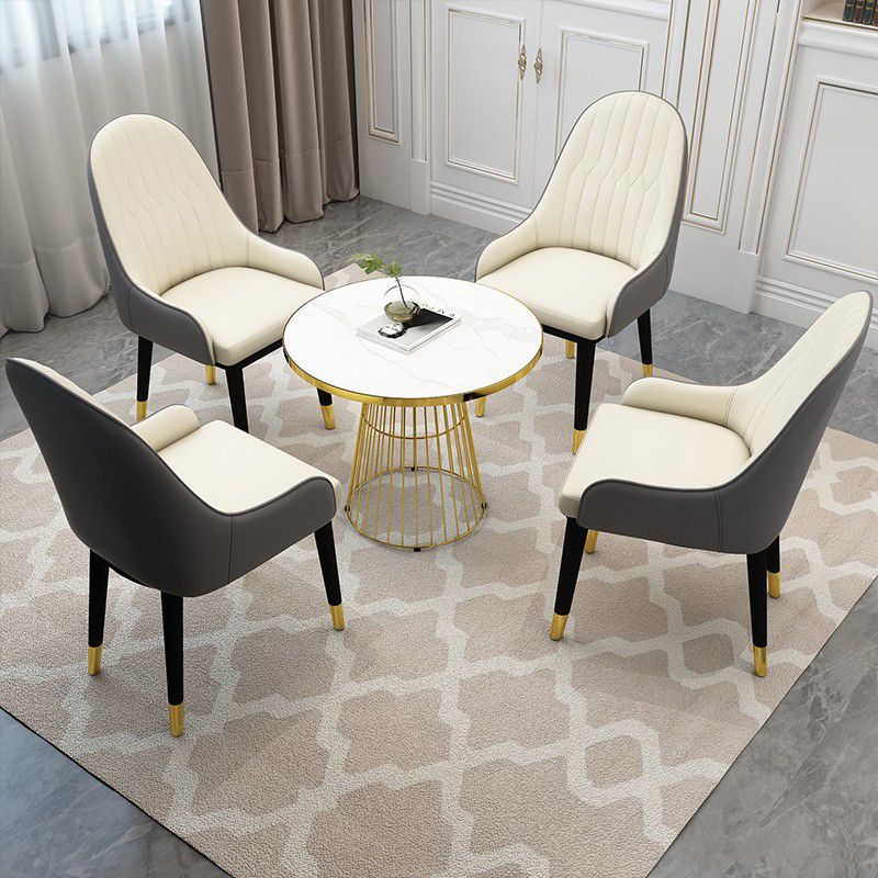 Leather Modern Dining Arm Chair with Color Cushion Parsons Chair for Home