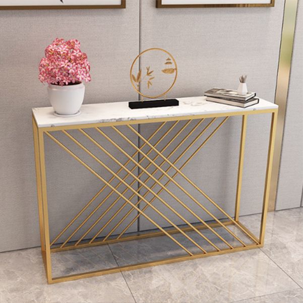 12" W Glam Marble Console Table Rectangle Stain Resistant Accent Table for Hall