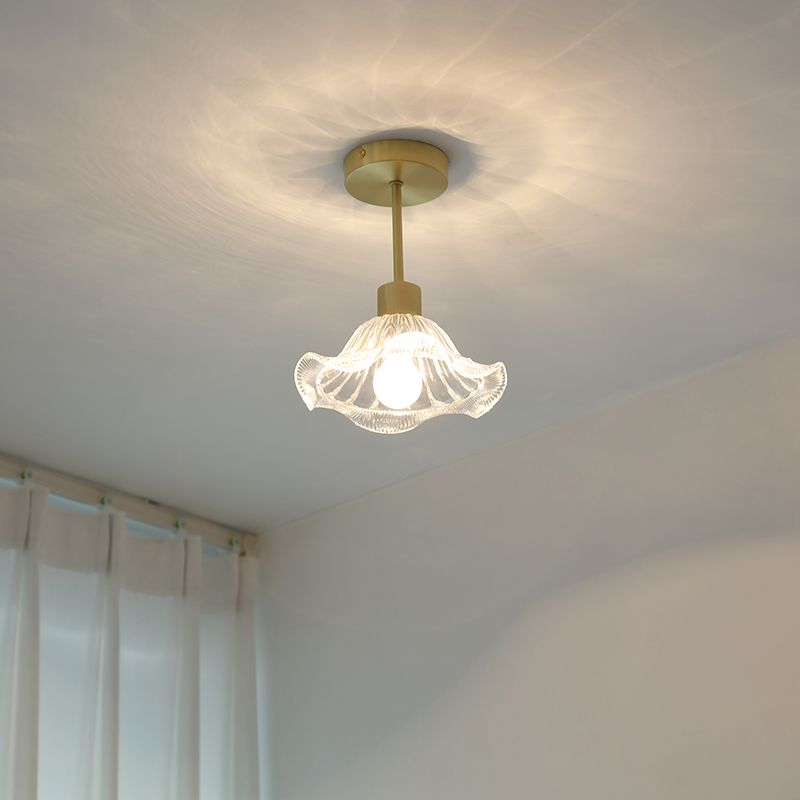 Modern Metal Ceiling Light Geometric Shape Flush Mount with Glass Shade for Living Room