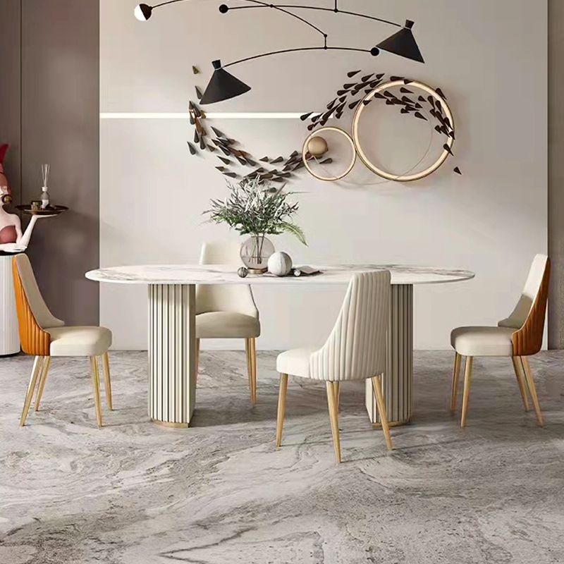 Silla sin brazos de comedor de cuero sintético Glam, silla de comedor de metal para uso doméstico