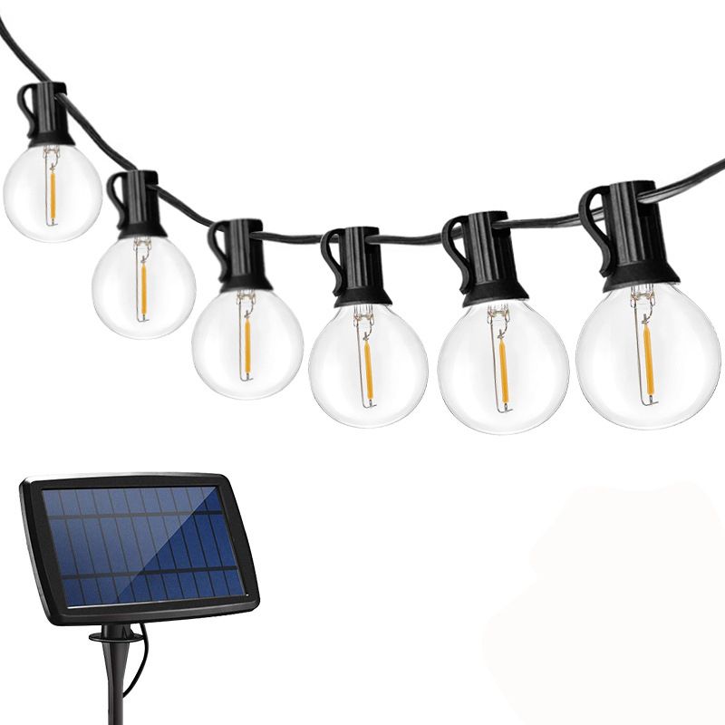 G40 Glass Bulb Festive Light String Industrial Black LED Solar Outdoor Light with USB Charging Port