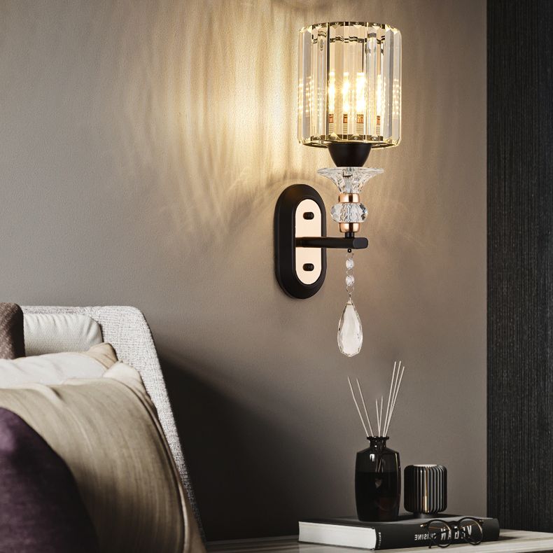 Cylinder Crystal 1-Light Wall Sconce Contemporary Wall Mounted Lamp for Living Room