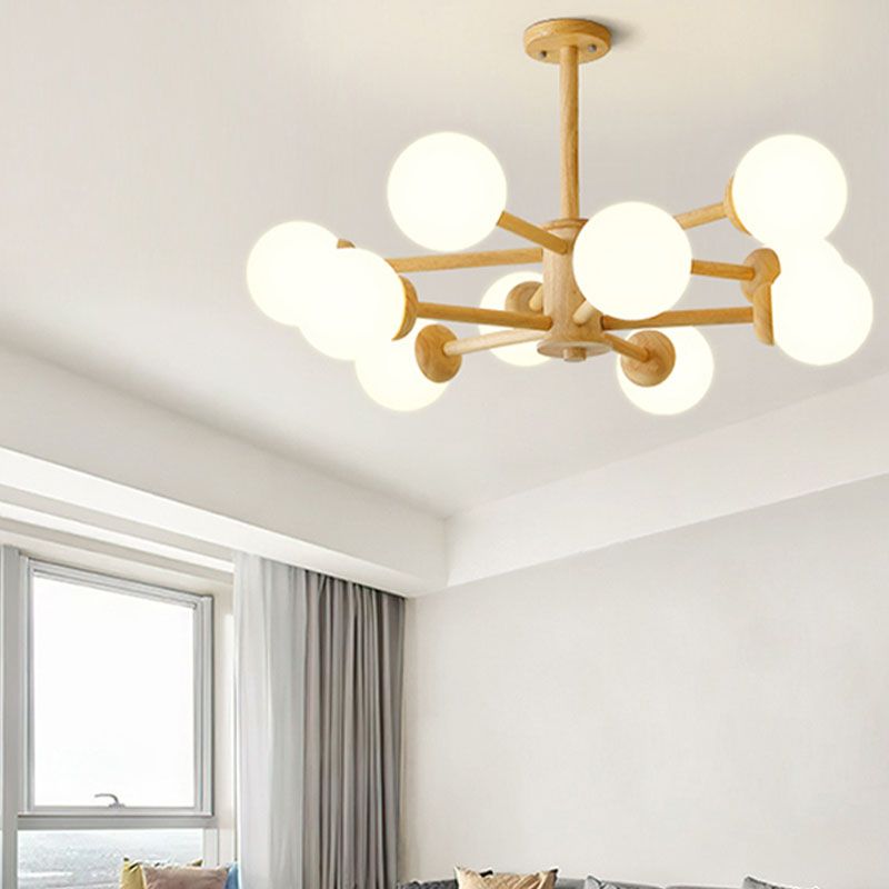 Kreative hölzerne Deckenleuchte mit Glasschatten für den Salon