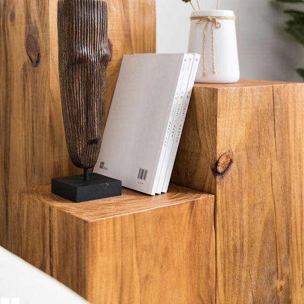 Rustic Sofa Accent Side Table Distressed Square Natural Pedestal Solid Wood Corner Table