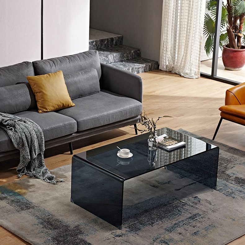 Contemporary Rectangle Glass Coffee Table with Sled Base Cocktail Table