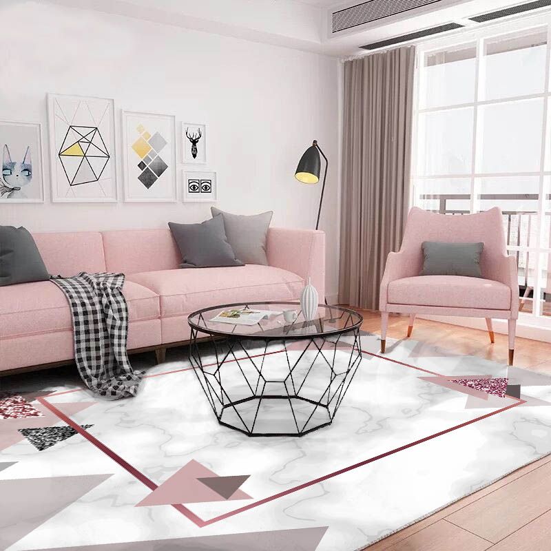 Modern Bedroom Rug Multi-Color Geometric Indoor Rug Pet Friendly Non-Slip Backing Area Carpet