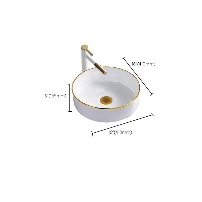 Round Bathroom Sink Ceramic Washroom Sink with Rod Handle Faucet