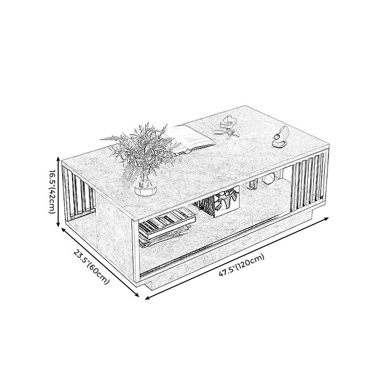 Modern Metal Marble Coffee Table Rectangle Cocktail Table with Shelf
