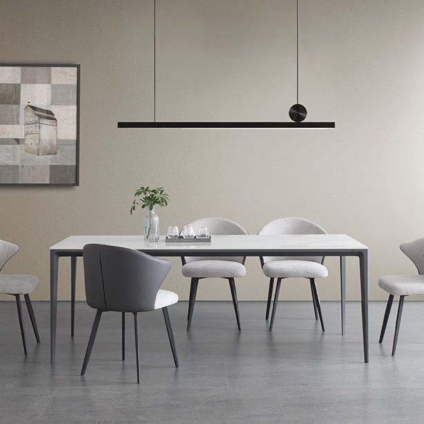 Sintered Stone Top Dining Table Rectangle Table in White with Metal Base and 4 Legs