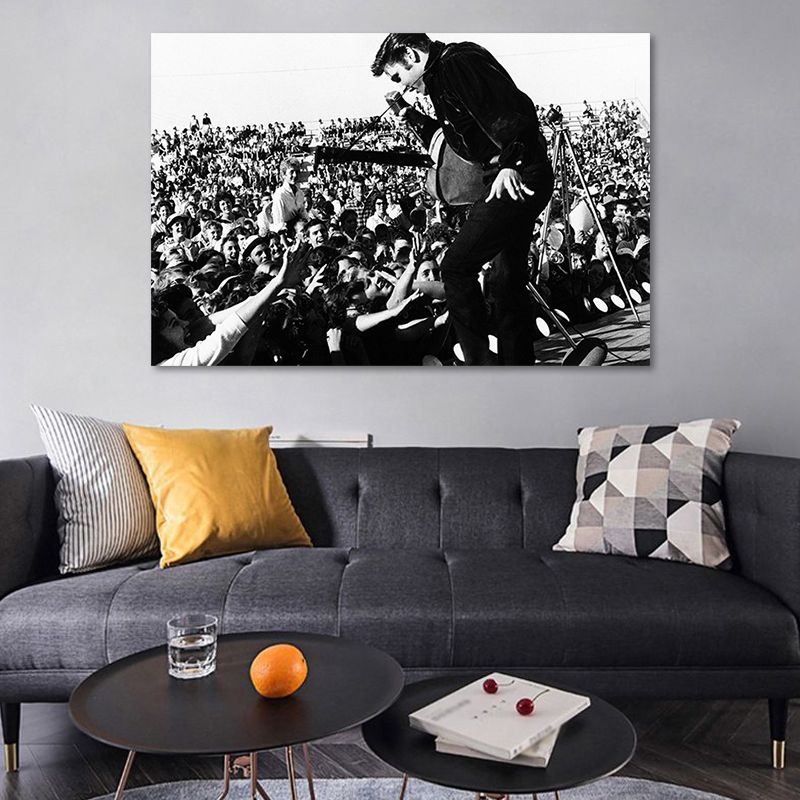 Photographic Elvis Presley Wall Art in Black and White Nostalgic Canvas Print for Home