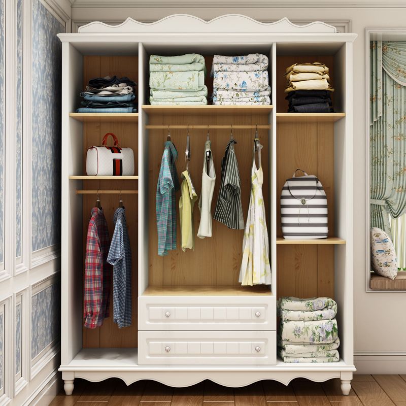 White Rubberwood Wardrobe Armoire Modern Wardrobe Closet with Legs