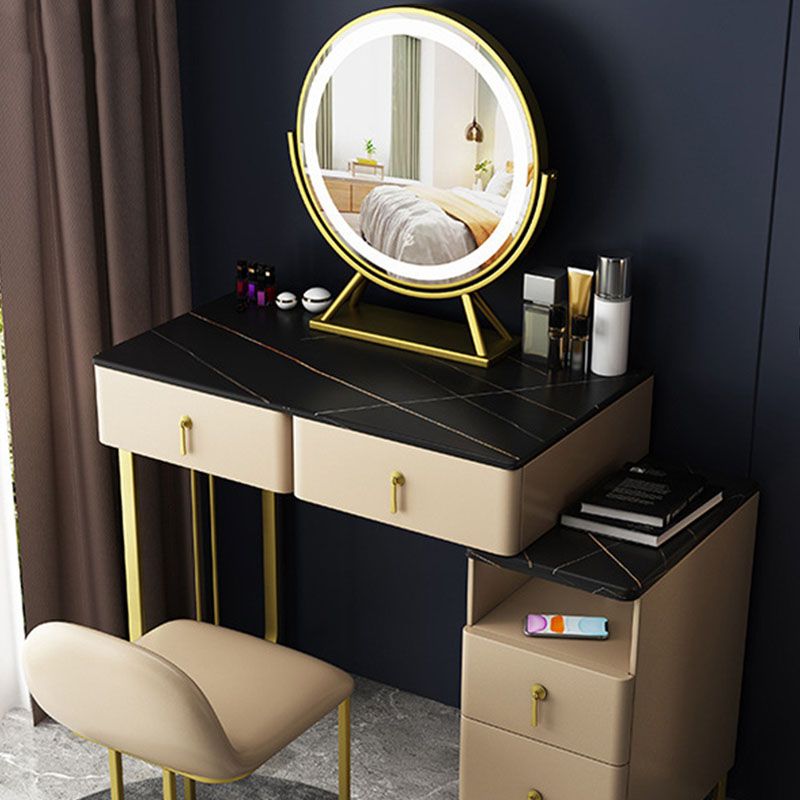 Glam Vanity Table with 4 Drawers and Golden Base and Stone Top