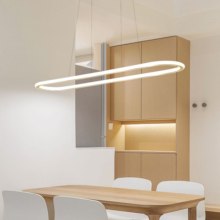 Oval LED Island Light White Acrylic Shade Hanging Lamp for Dinning Room