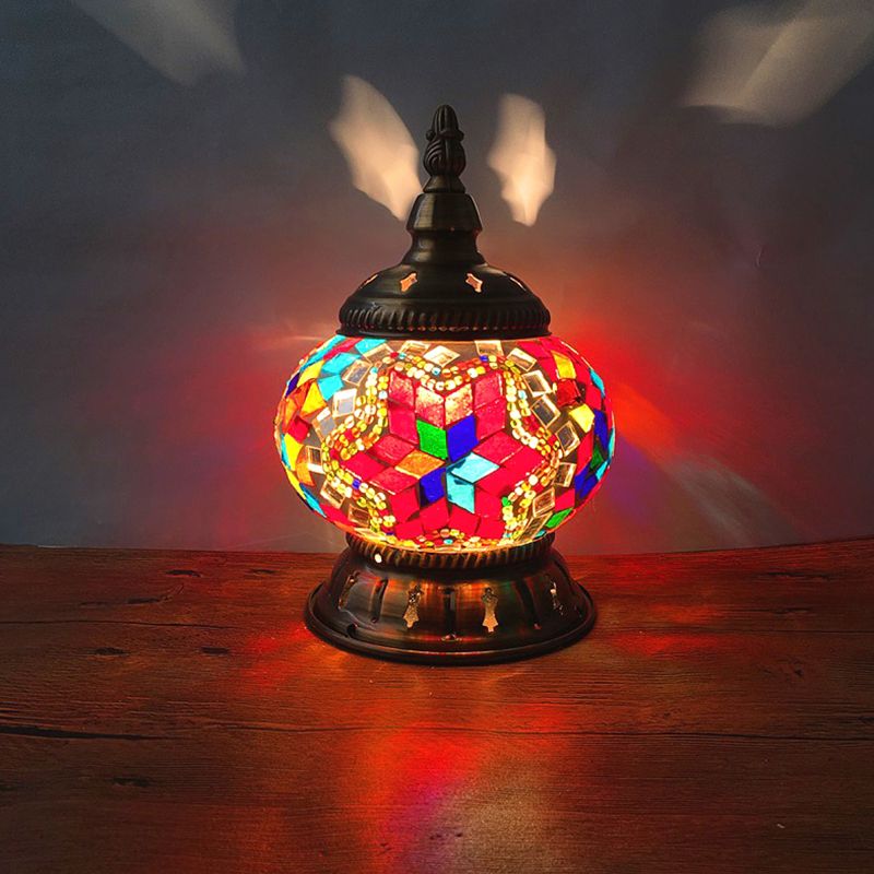 1 hoofdbol tafellamp traditioneel rood/oranje/lichtblauw gekleurd klassen nachtkastje lamp voor slaapkamer
