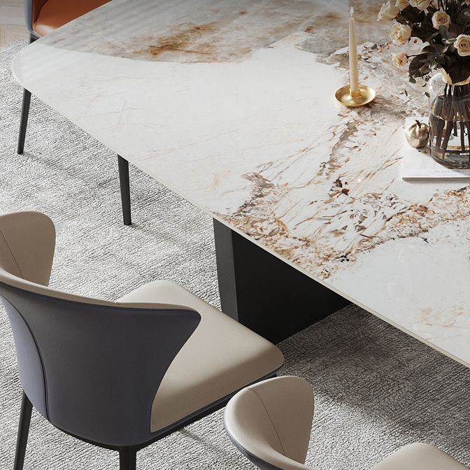 Metal Modern Rectangle Dining Table Sintered Stone Table for Dining Room and Kitchen