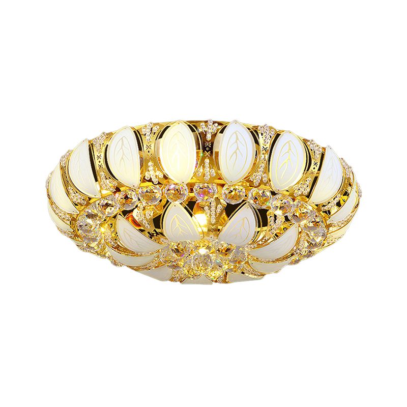 23.5 "/31.5" W Round Flush Ceiling Light Contemporary Crystal und Glas Deckenleuchte mit Blattmuster in Gold
