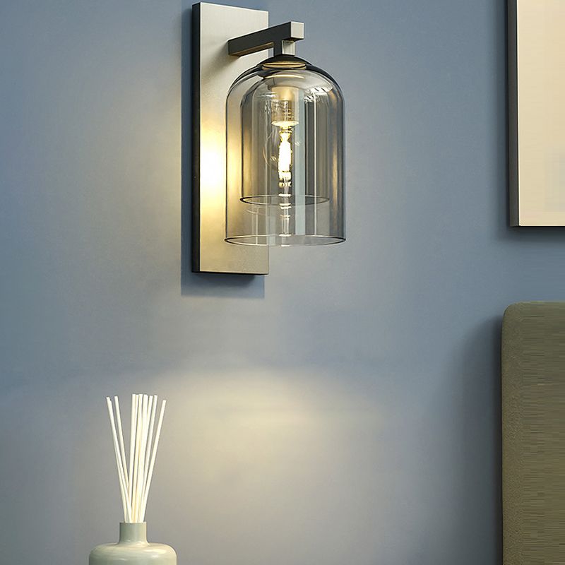 Single Modernism Silver Finish Wall Mounted Sconce Glass Shaded Wall Light