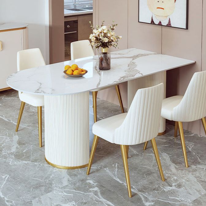 Contemporary Dining Table Sintered Stone Dining Table with Double Pedestal for Dining