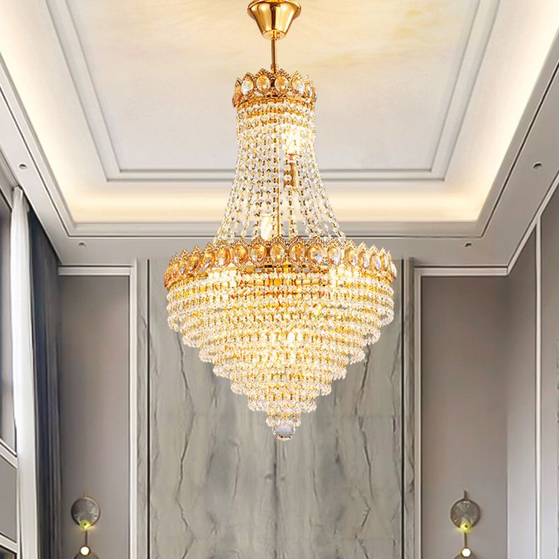 Gold Conical Down Lighting Contemporary 5/8-Bulb Faceted Crystal Ceiling Chandelier for Parlor