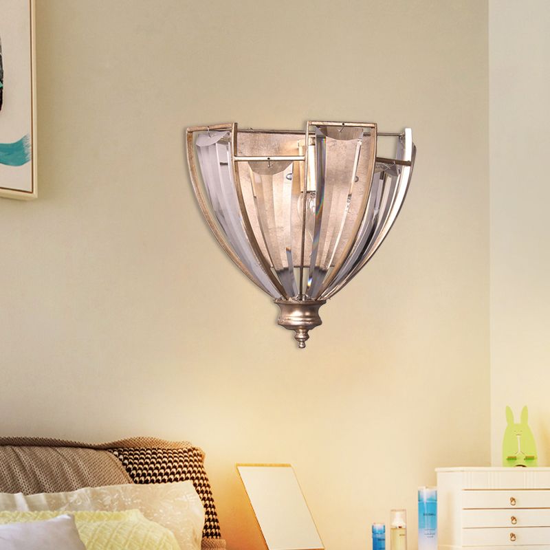 Clear 1 Light Wall Mount Light Traditional Sleek Contoured Crystal Dome Sconce Light