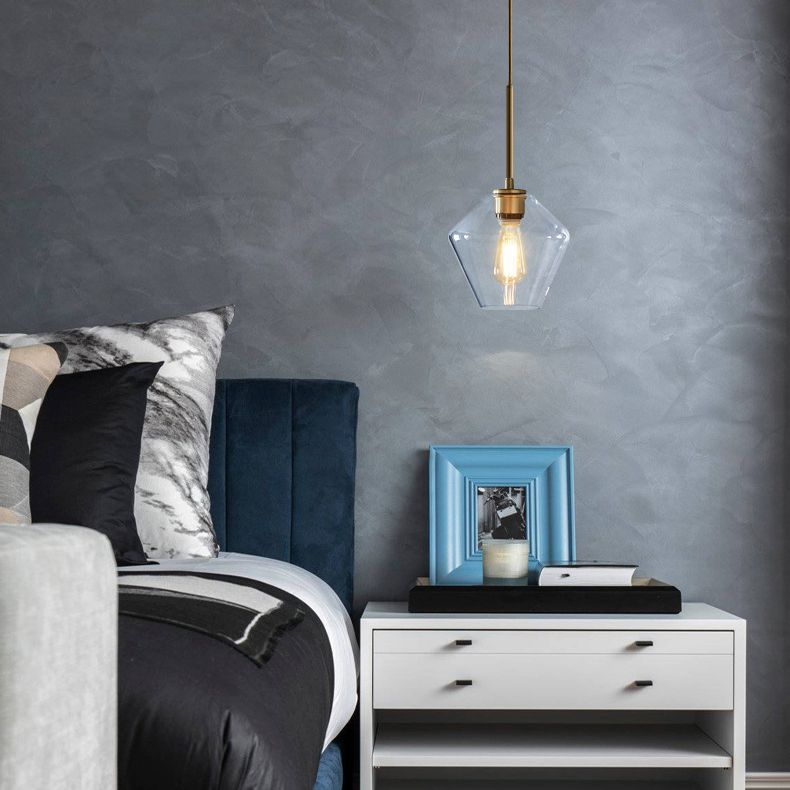 Clear Hand Blown Glass Ceiling Pendant Lamp Modern Minimalist 1 Light Hanging Lamp for Living Room