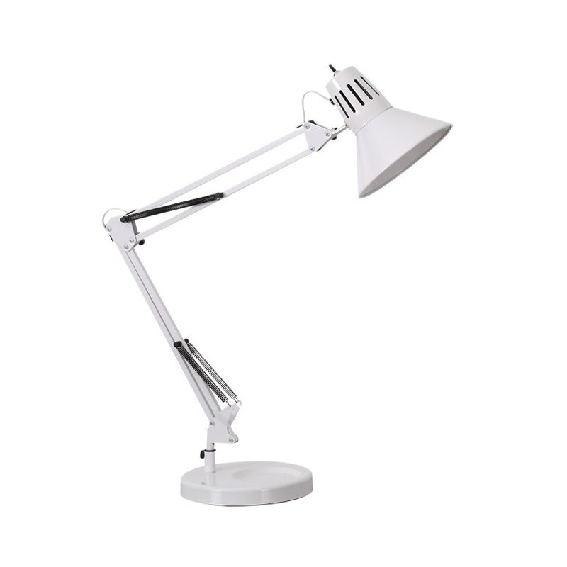 Lámpara de escritorio de múltiples articulaciones Nordic Style Metallic 1 Ligera de lectura blanca clara Luz con sombra de cono para dormitorio