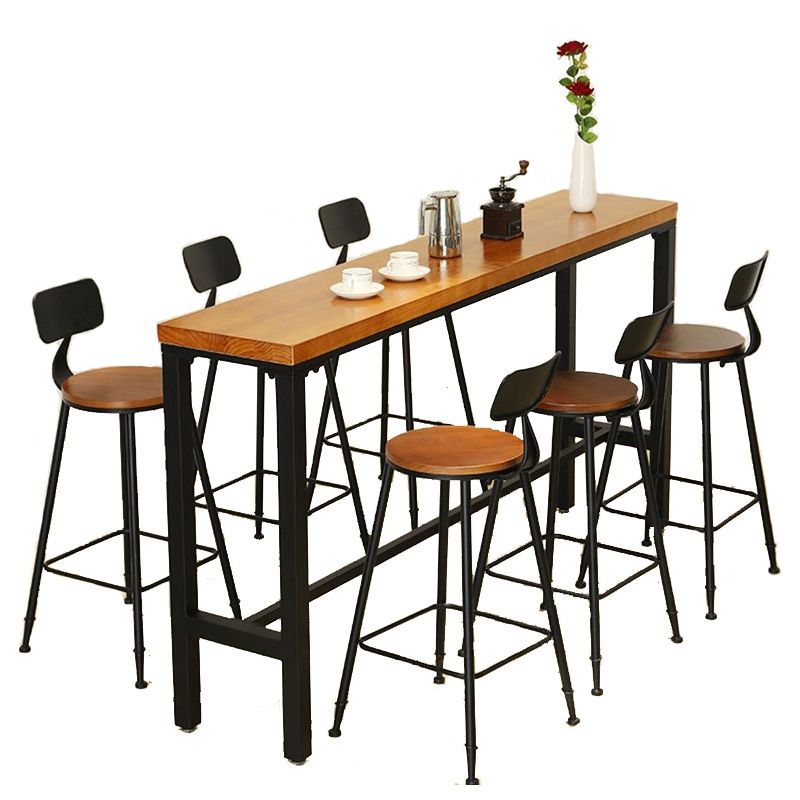 Modern Style Brown Bar Table Pine Wood and Iron Coffee Shop Bar Table