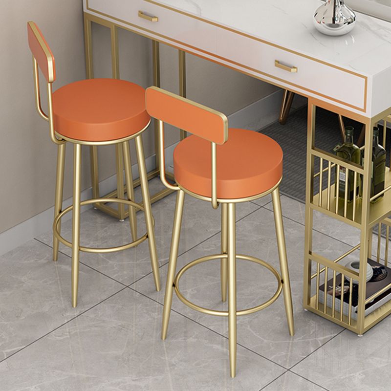 Scandinavian Upholstered Metal Counter Stools Low Back Bar Stools with Round Seat