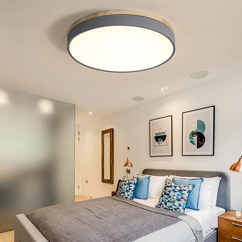 Modern Minimalist LED Macaron Ceiling Light Wrought Iron Circular Flush Mount with Acrylic Shade