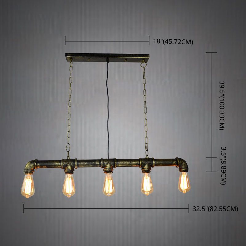 5 Lights Metal Tubular Island Pendant Lighting Retro Industrial Exposed Bulb Island Lamp