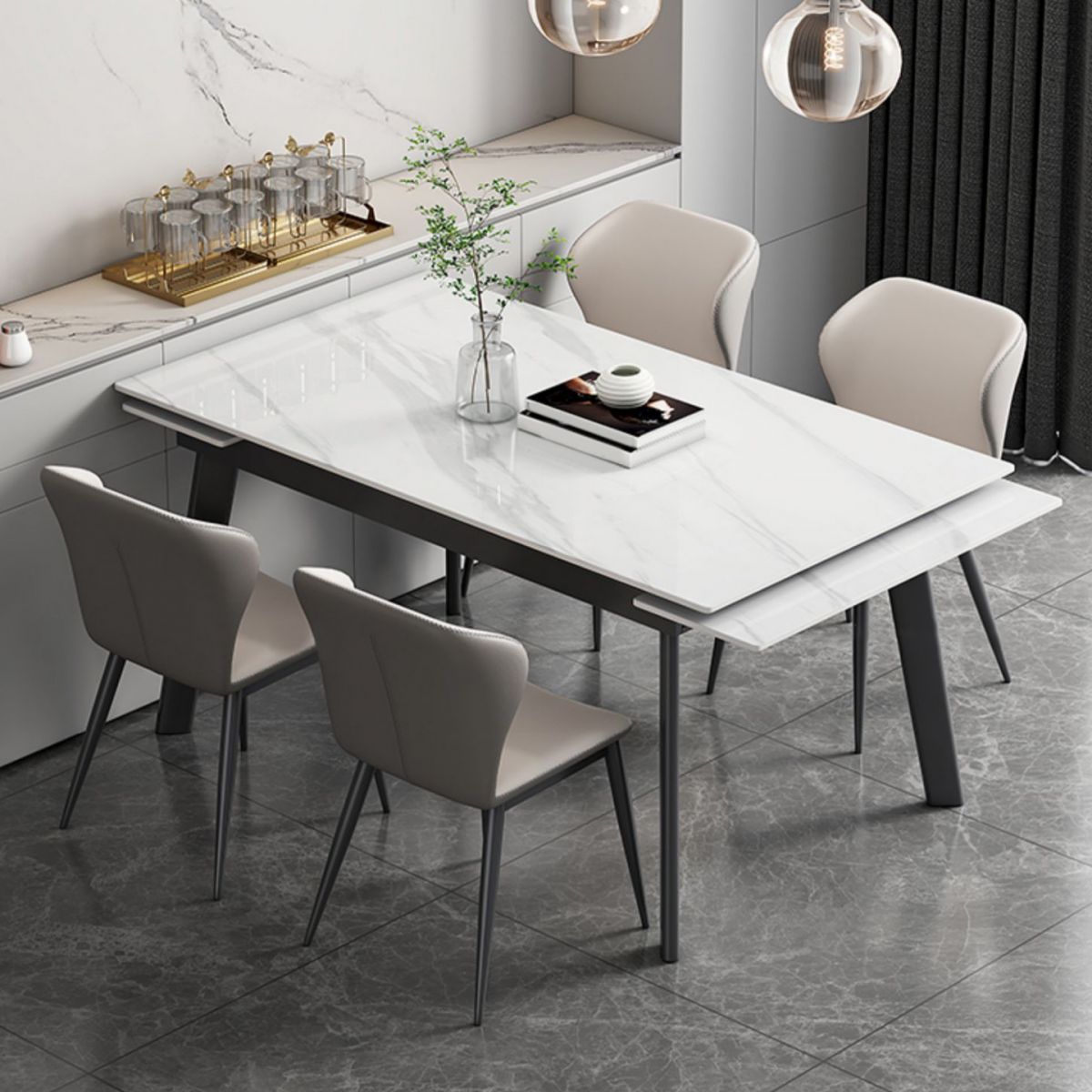 Contemporary 1/2/5/7 Pieces Furniture Rectangle Stone Dining Set in White