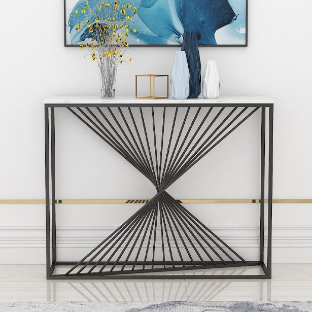 Rectangle Marble Top Accent Table with Iron Frame Base for Hall