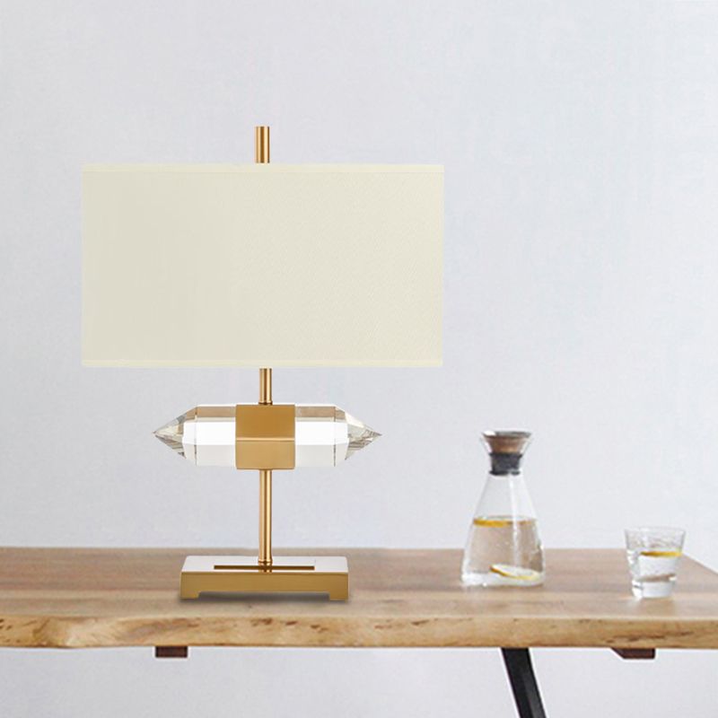 1-Licht-Tischlampe Einfachheit Rechteck Stoff Nachtlicht mit Kristallprismen Dekor in Gold