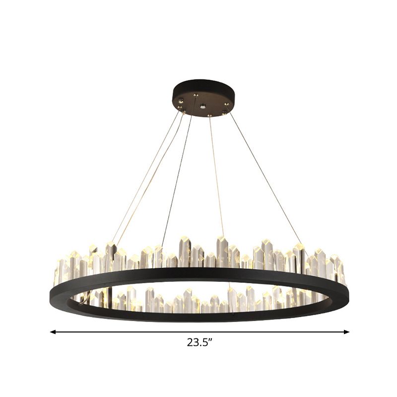23.5"/31.5"/39.5" W Black LED Suspension Lighting Simplicity Crystal Round/Rectangle Chandelier Pendant Light