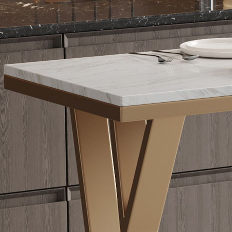 Rectangle Indoor Pub Height Dining Table Marble Bistro Table in White and Gold