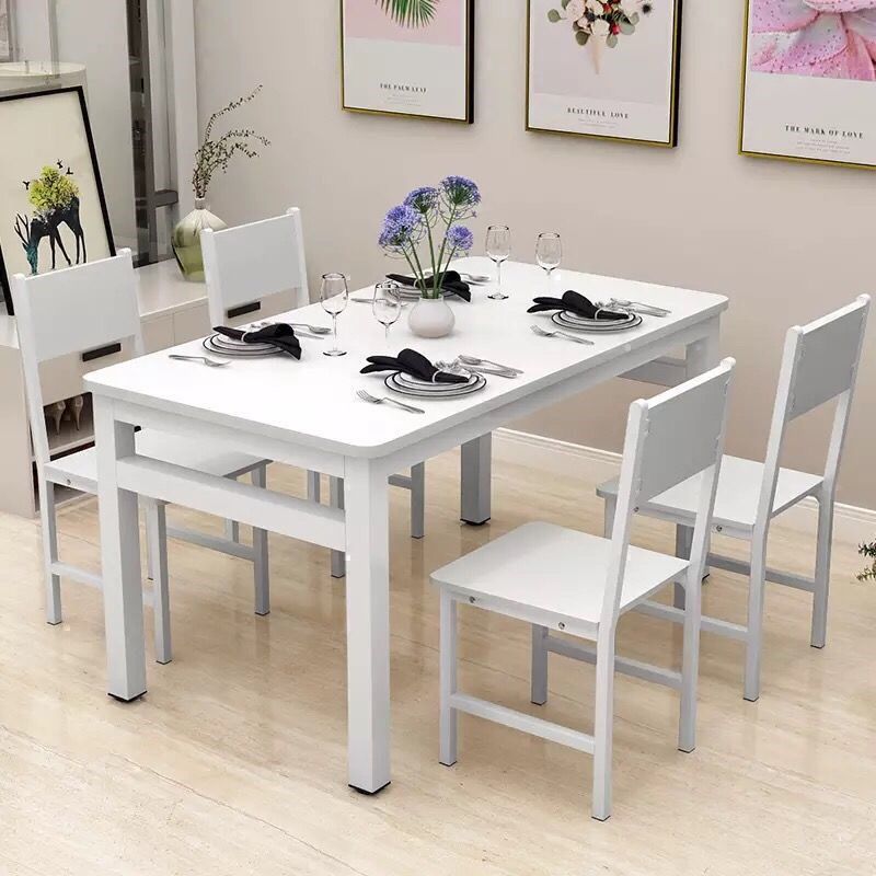 Modern Style MDF Dining Table Set Rectangular Dining Table with Metal Base