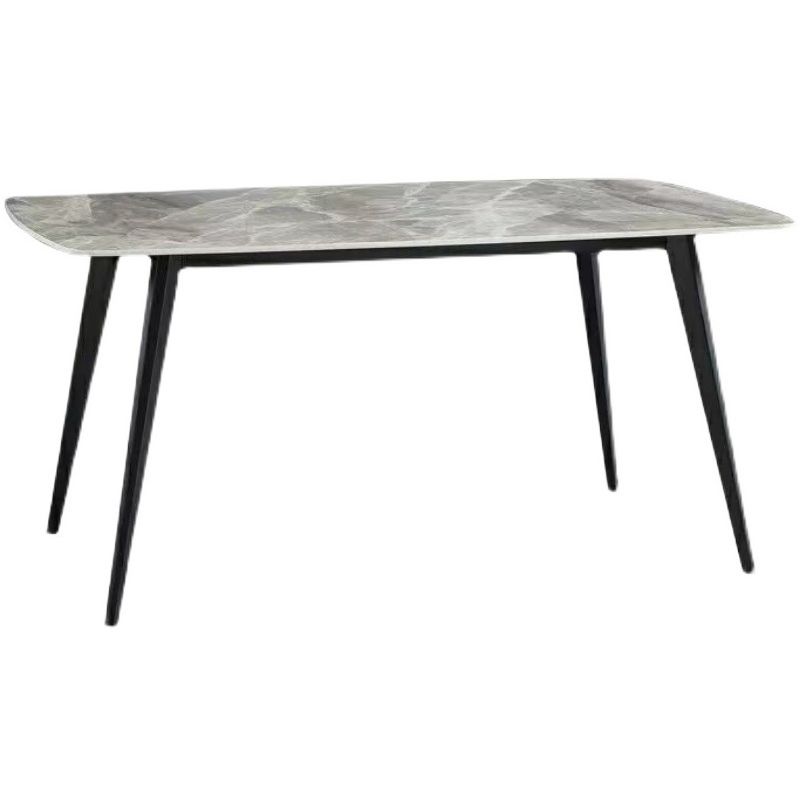 Mesa de comedor rectangular contemporánea de metal mesa de piedra sinterizada gris con patas de metal