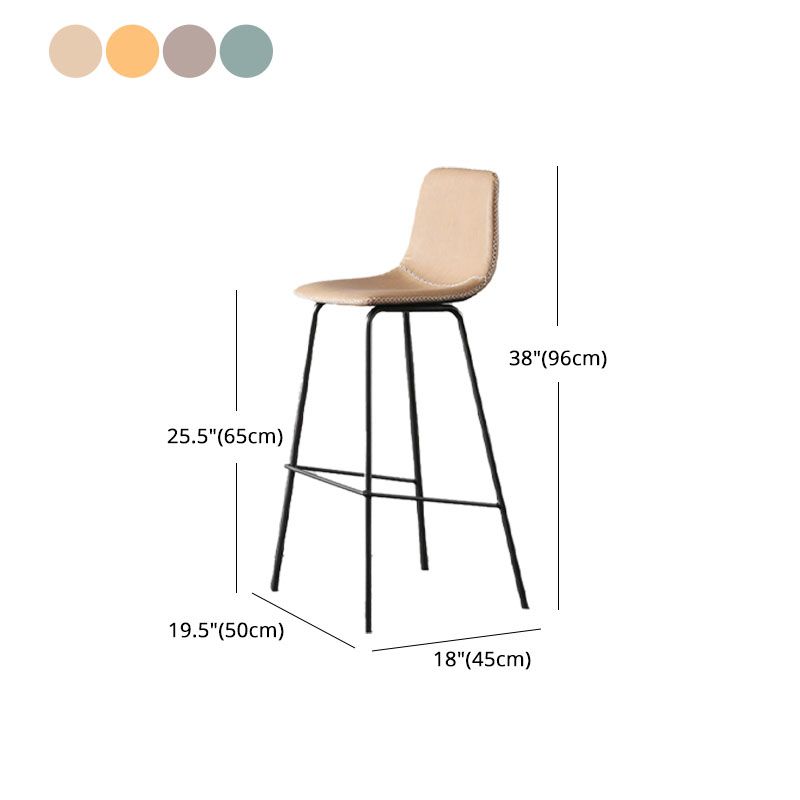 Nordic Backrest Counter Stool Iron Kitchen Bar Stool with Leather Cushion and Pedal