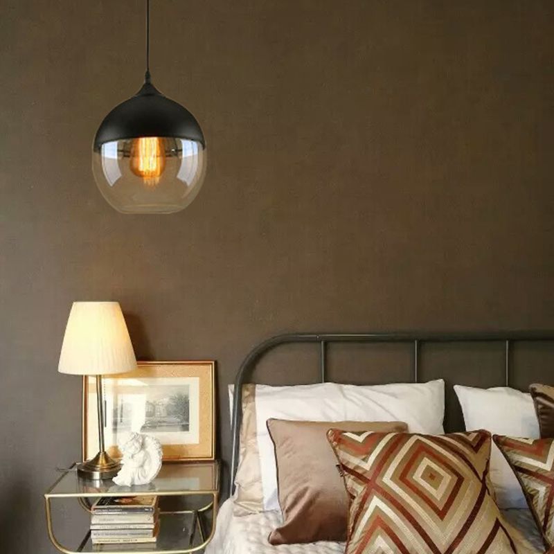 Nordic Glass Geometric Pendant Lamp Single-Bulb Dining Room Hanging Light
