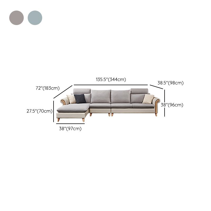Flared Arm Pillow Back Fabric Sectionals Scandinavian Slipcovered Sofa with Chaise