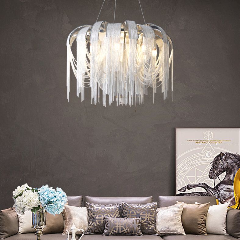 Stream Living Room Pendant Lighting Fixture Metal Nordic-Style Suspension Pendant Light in Silver