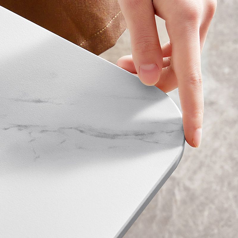 Modern Sintered Stone White Dining Set with Rectangle Table and Black Legs Kitchen Dining Set