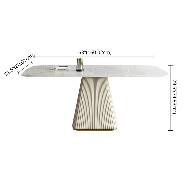 Modern Style Sintered Stone Dining Set with White Rectangle Shape Table and Pedestal Base