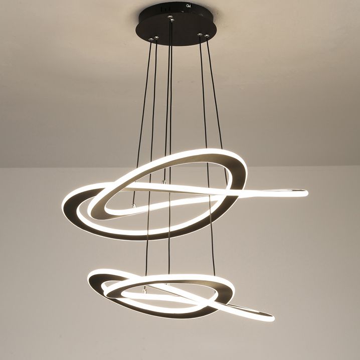 Twisting Metal Chandelier Lighting Fixture Modern LED Black Chandelier Lamp for Living Room