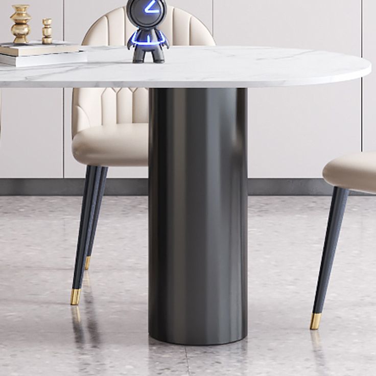 Modern Style Dining Table White Sintered Stone Dining Table with Black Base for Kitchen
