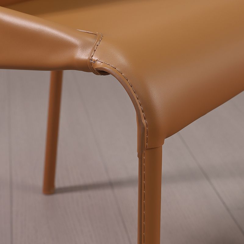 Faux Leather Modern Dining Chair Matte Finish Solid Back Indoor Chair