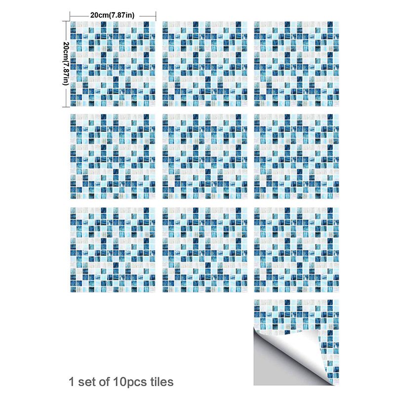 Blue-White Mosaics Wallpaper Panels Removable Modern Toilet Wall Art, Peel and Stick