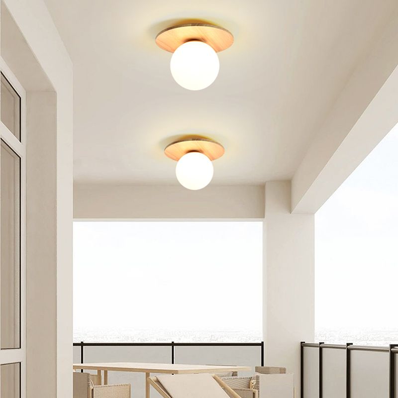Modern Simple Wooden Ceiling Lamp Ball Shape Shade Ceiling Light for Living Room